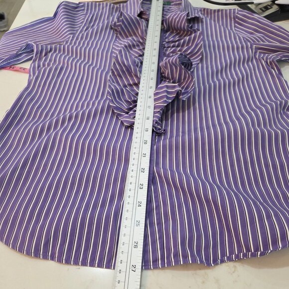 Lauren Ralph Lauren Shirt Large Purple Striped Button-Up Shirt Ruffle Academia - Picture 10 of 10